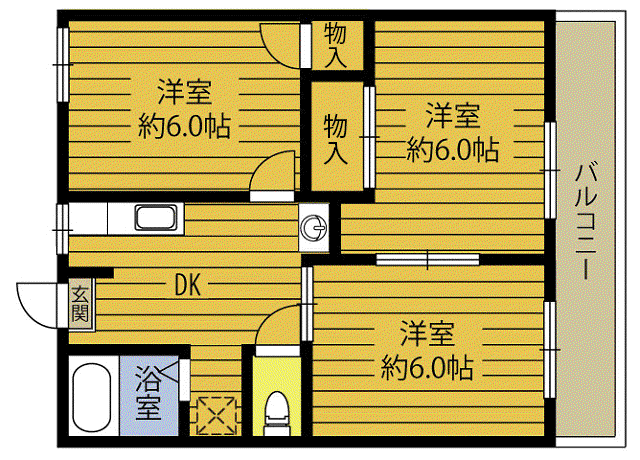 フォーブルタカキB(3DK/1階)の間取り写真