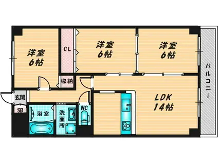 ヒルズ東大阪(3LDK/1階)の間取り写真