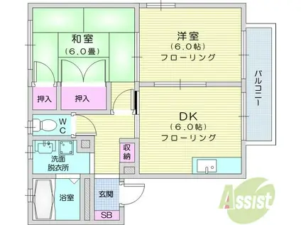 ビューラー(2DK/2階)の間取り写真