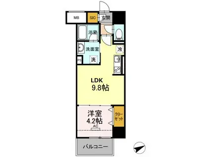 エトワール安島(1LDK/6階)の間取り写真
