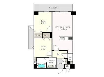 レクサスガーデン箱崎タワーズ ウエスト(2LDK/6階)の間取り写真