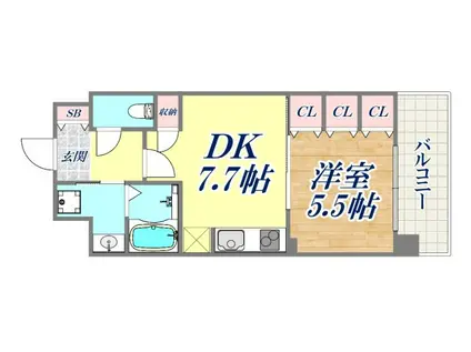 ワコーレ神戸元町IZ(1DK/2階)の間取り写真