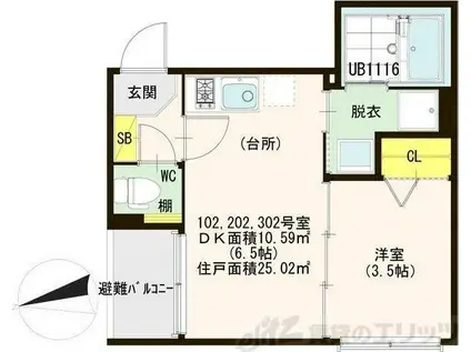 ハーモニーテラス東三国(1DK/1階)の間取り写真