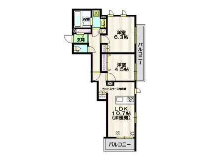 エルズプラス南長崎(2LDK/3階)の間取り写真
