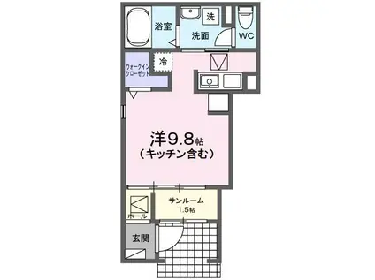 ヒカルサ 甲府城東(ワンルーム/1階)の間取り写真