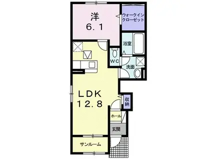 JR山陽本線 尾道駅 バス乗車時間:50分 最寄りバス停で下車 徒歩4分 2階建 築3年(1LDK/1階)の間取り写真