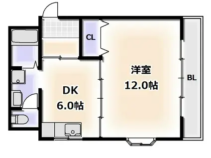 JR阪和線 我孫子町駅 徒歩5分 4階建 築34年(1LDK/3階)の間取り写真