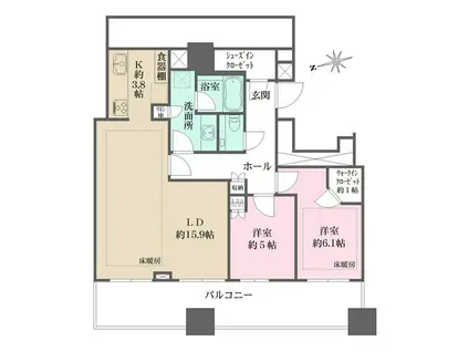 WORLD TOWER RESIDENCE(2LDK/44階)の間取り写真