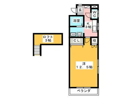 LE GRAND BLUE(1K/2階)の間取り写真