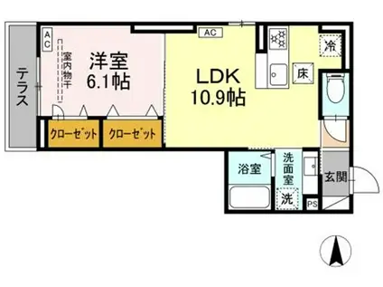 D PAINA 中野島II(1LDK/1階)の間取り写真