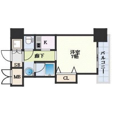 ブリリアン夕陽丘(1K/3階)の間取り写真