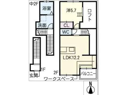 LA CLOCHETTE(1LDK/2階)の間取り写真