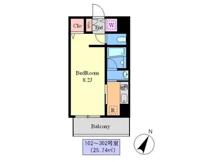 プルミエール飯田橋(1K/2階)の間取り写真
