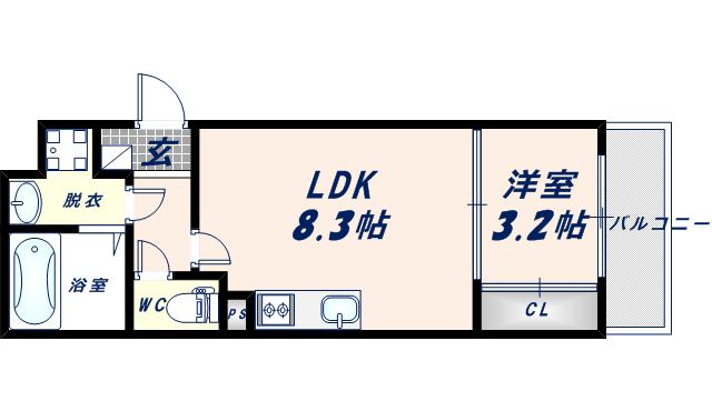 ラージヒル長瀬イースト(1LDK/2階)の間取り写真