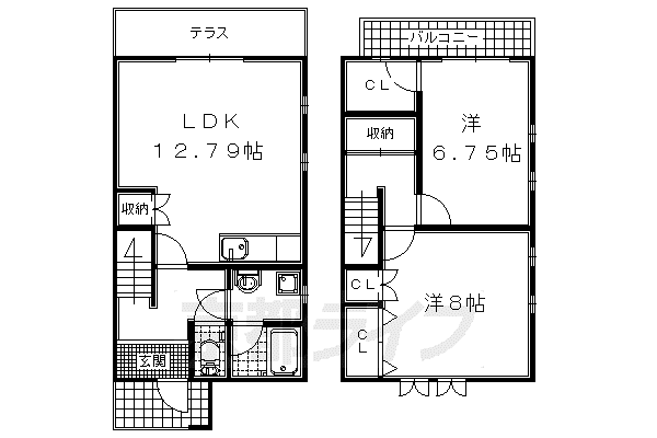 アールヌーボー一ノ宮(2LDK/1階)の間取り写真