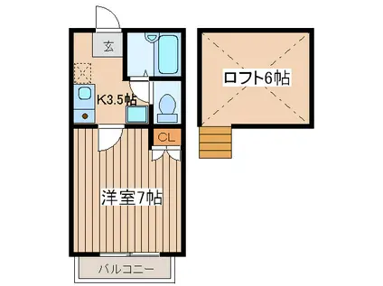 アルペ-ジュ宮城(1K/2階)の間取り写真