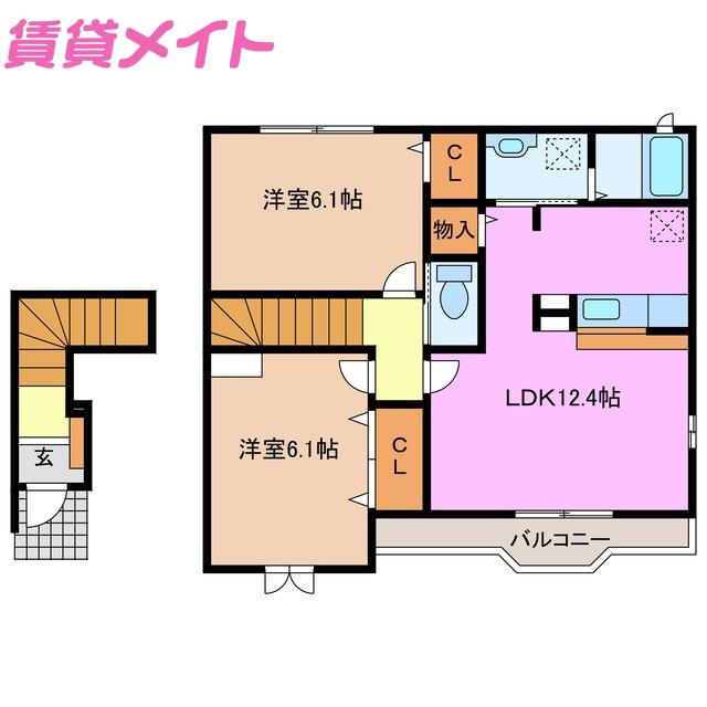 プリメロI(2LDK/2階)の間取り写真