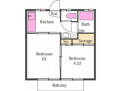 パーレット(2K/2階)の間取り写真