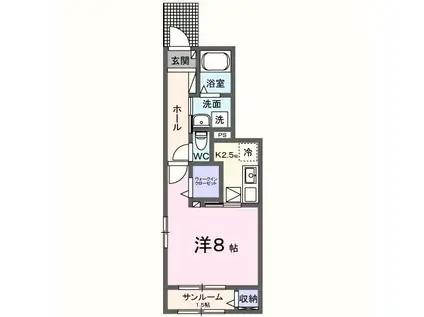 サンプリズムII(1K/1階)の間取り写真