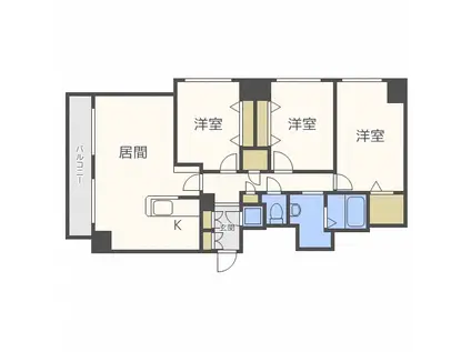 ソレアード環状通(3LDK/9階)の間取り写真