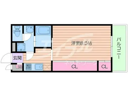 HANATEN イースト(1K/3階)の間取り写真