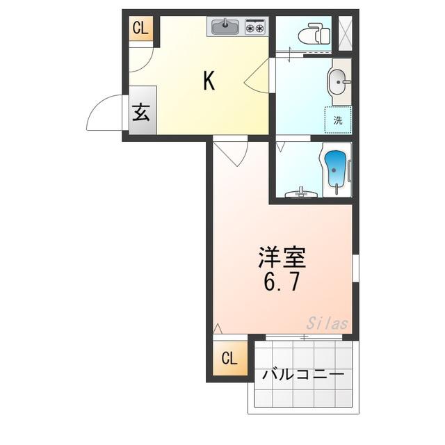南大阪ミカーサ(1K/2階)の間取り写真