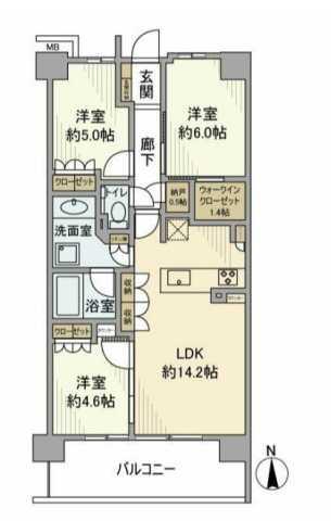 リーフィアレジデンス杉並 井草森公園(3LDK/3階)の間取り写真