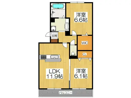 シャルマンコートドゥ(2LDK/1階)の間取り写真