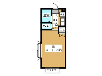 パークシティ若里(1K/1階)の間取り写真