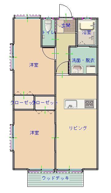 グレーヌ・サンテB棟(2LDK/1階)の間取り写真
