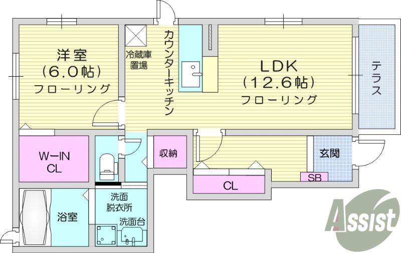 エマーブル・ペルル(1DK/1階)の間取り写真