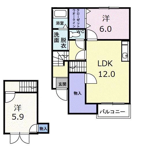 ミニョンII(2LDK/2階)の間取り写真