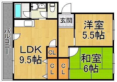 第2ハイツタカオ(2LDK/5階)の間取り写真