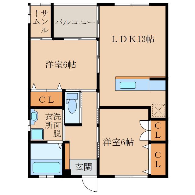 セフィーロきもつき(2LDK/2階)の間取り写真