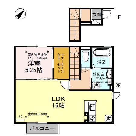 ラパン花棟(1LDK/2階)の間取り写真