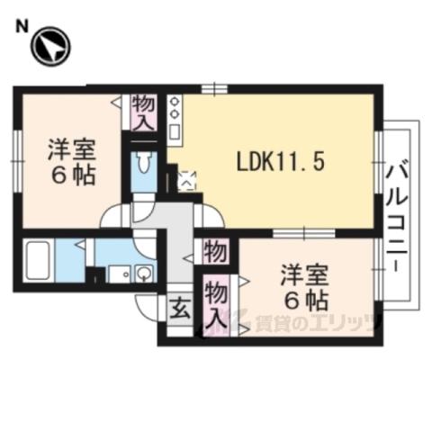 アルカディア B棟(2LDK/1階)の間取り写真