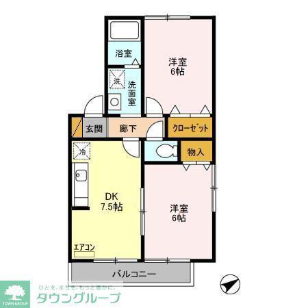 アベニュー(2DK/2階)の間取り写真