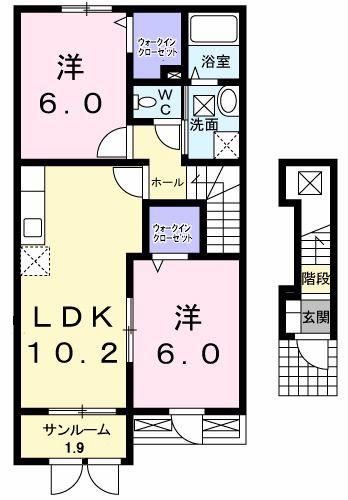 カリーノパラッツォC(2LDK/2階)の間取り写真