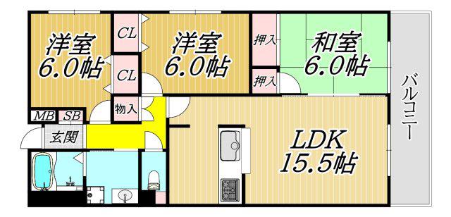 コンフォート南野(3LDK/2階)の間取り写真