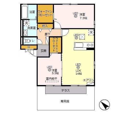 リビングタウン鍵山A(2LDK/1階)の間取り写真