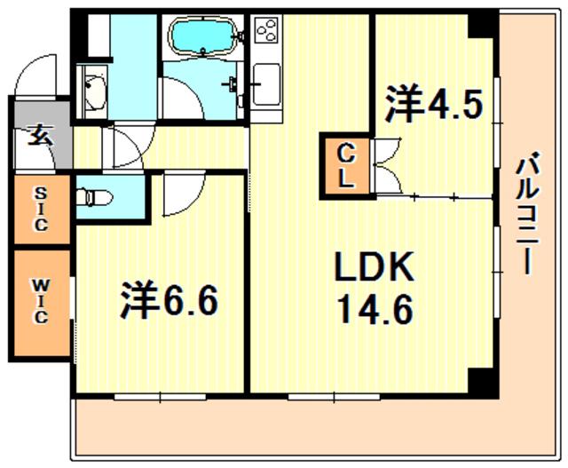 プラネソシエ神戸元町(2LDK/14階)の間取り写真