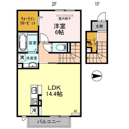 サンド・エルヴィータ A棟(1LDK/2階)の間取り写真