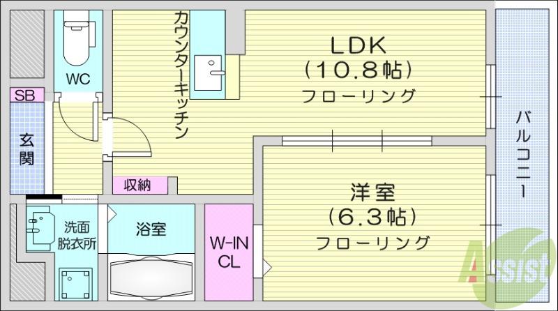 ドゥ・セードル利府(1LDK/1階)の間取り写真