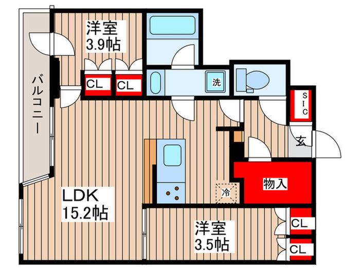 コンフォリア・リヴ平井MUTIO(2LDK/1階)の間取り写真