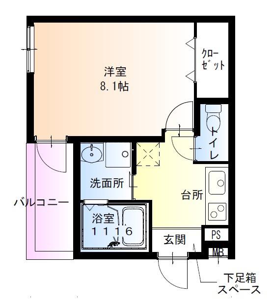 フジパレス神戸本町イースト(1K/1階)の間取り写真