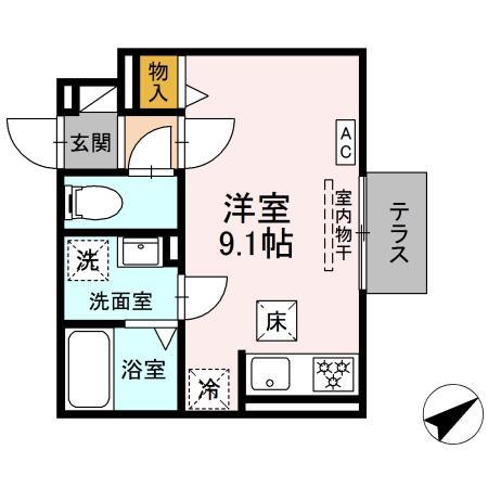 パークサイド柱II(ワンルーム/1階)の間取り写真