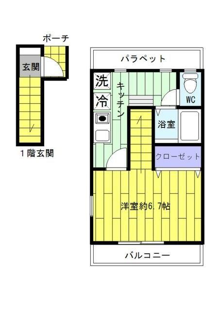 アーバングレイス(1K/2階)の間取り写真