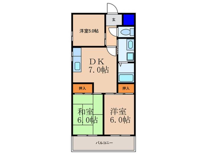 ロイヤルハイツ扇町II(3DK/2階)の間取り写真
