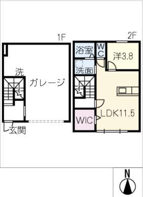 ガレージハウス東浦町 B棟(1LDK/2階)の間取り写真
