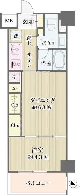 IBIS市ヶ谷(1DK/1階)の間取り写真
